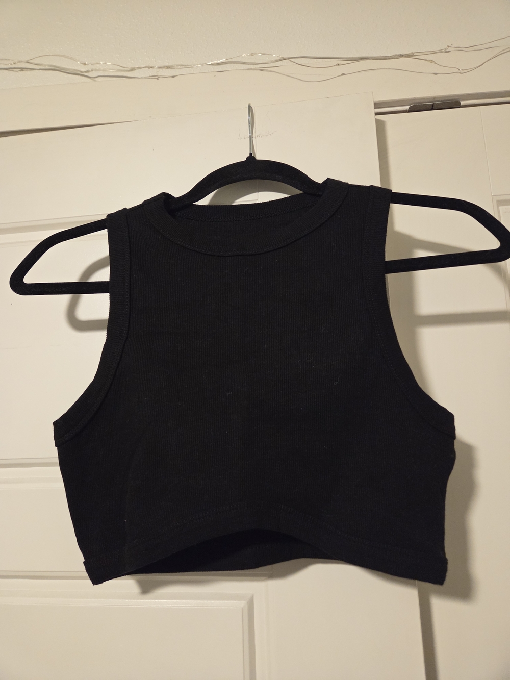 Women's Black Ribbed Crop Tank - Sleeveless High Neck